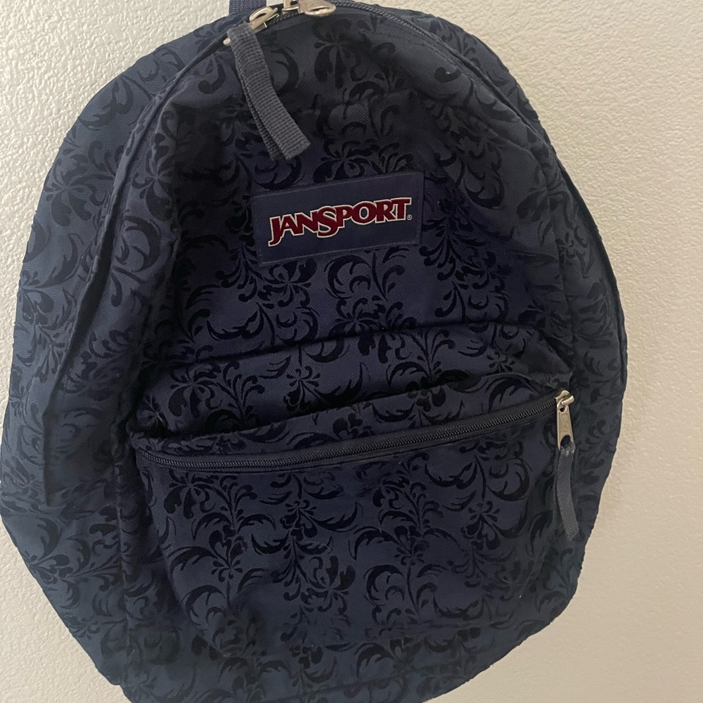 Jansport Dark Blue Floral velvet Backpack
